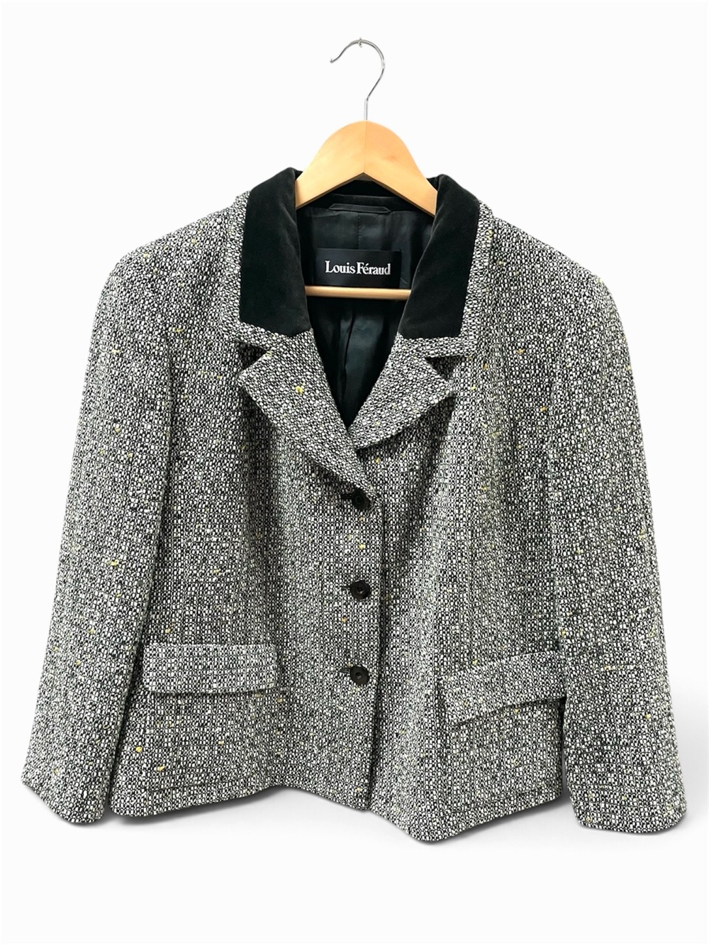 Vintage Louis Feraud Single Breasted Black & White Wool Tweed Blazer, Women's 10